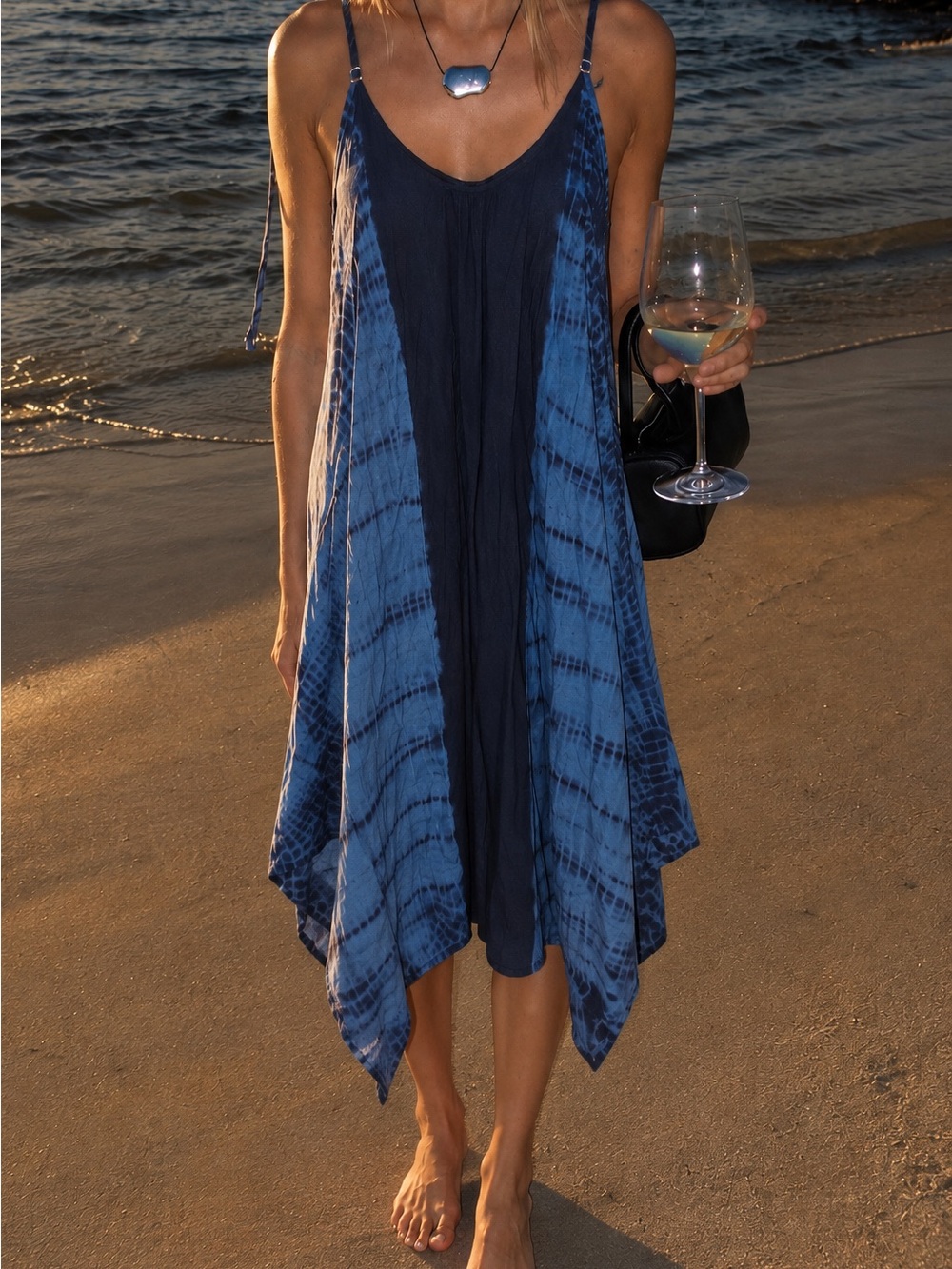 Elan Navy and Blue Tie-Dye Midi Dress